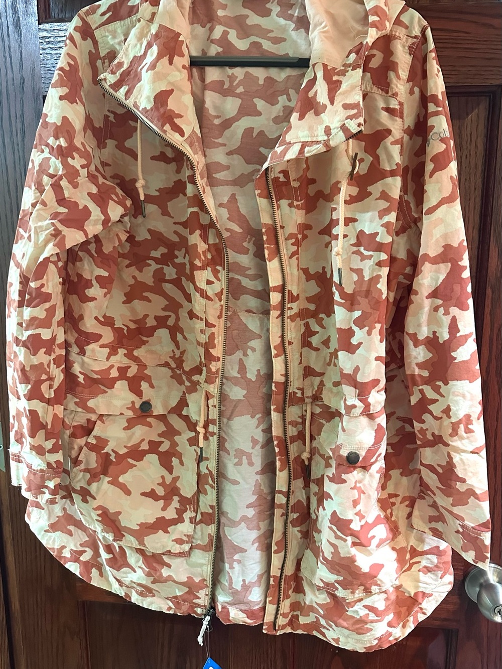 NWT Columbia Jacket Sportwear Women Hood Sz 1X Long Sleeve Animal Print Salmon
